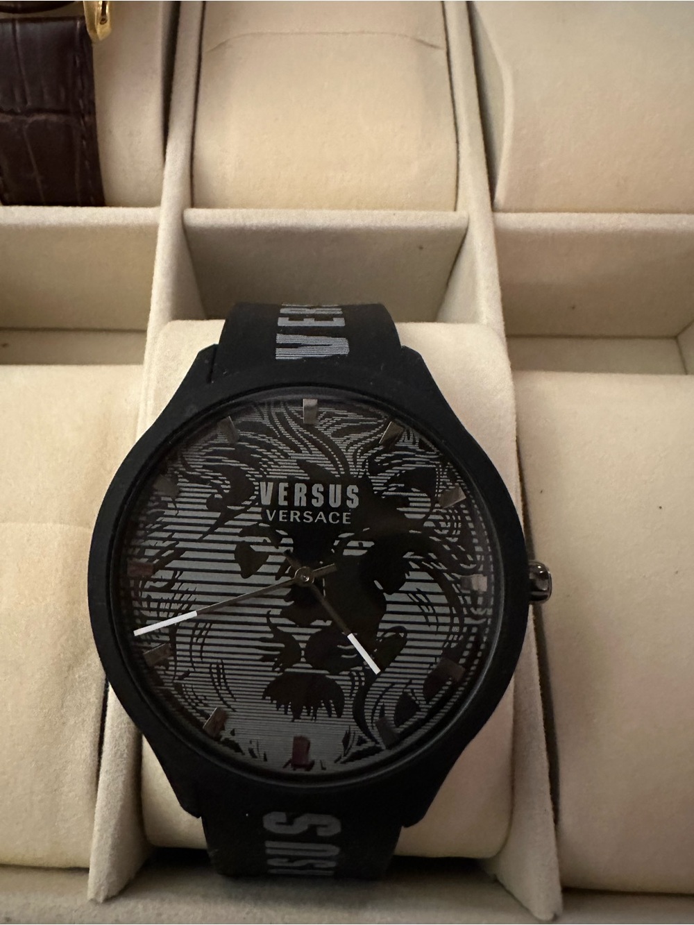 Versus Versace Black Lion Motif Silicone Strap Watch